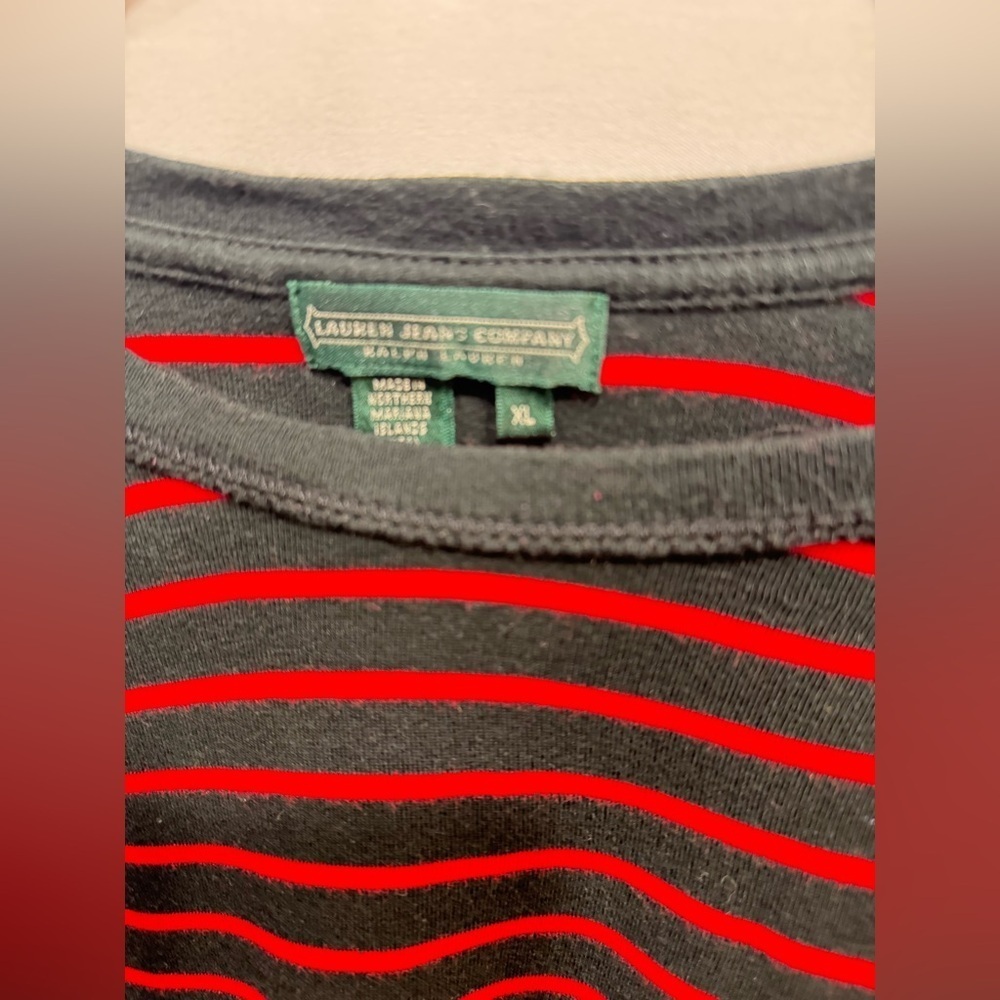Lauren Jeans CO Ralph Lauren Womens XL Navy Red Striped Boat neck top